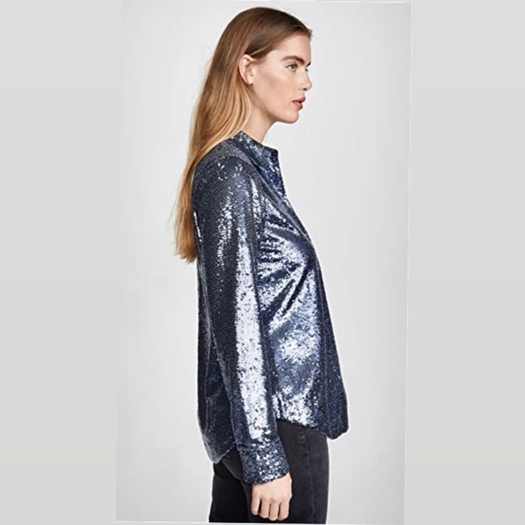 Cinq a Sept Onyx Isha Sequined Button Down Top NWT - Picture 3 of 13